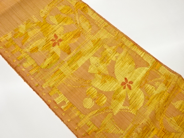 手織り真綿紬草花模様織出し名古屋帯